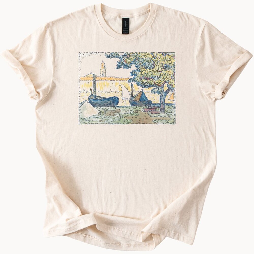 Van Gogh Boats Graphic Tee Artistic Design TShirt Art Lover Top - Picture 1 of 6